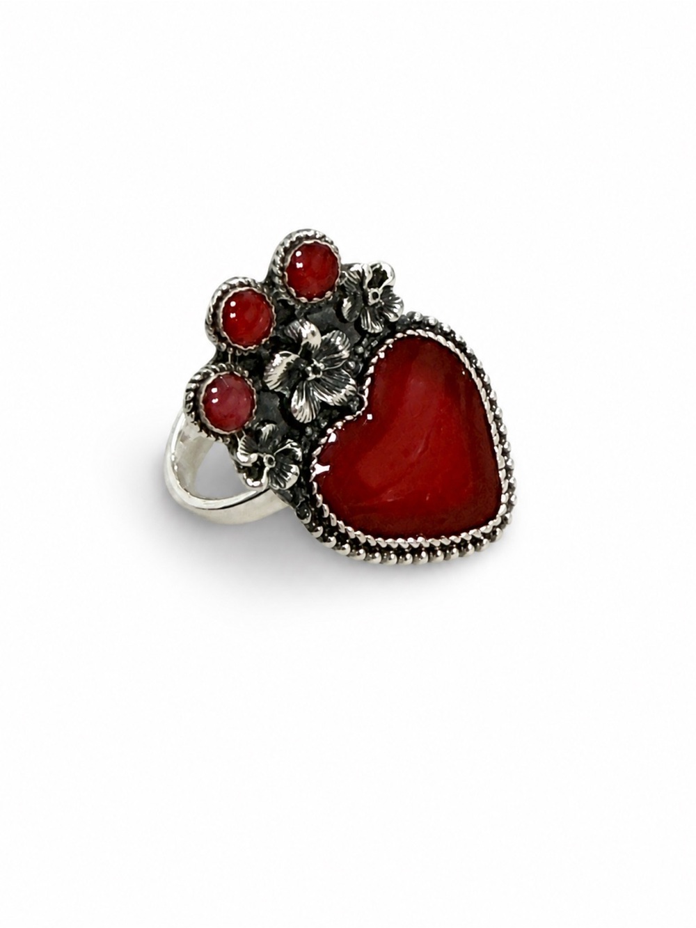 Sterling Silver Red Heart Statement Ring - Women Jewelry